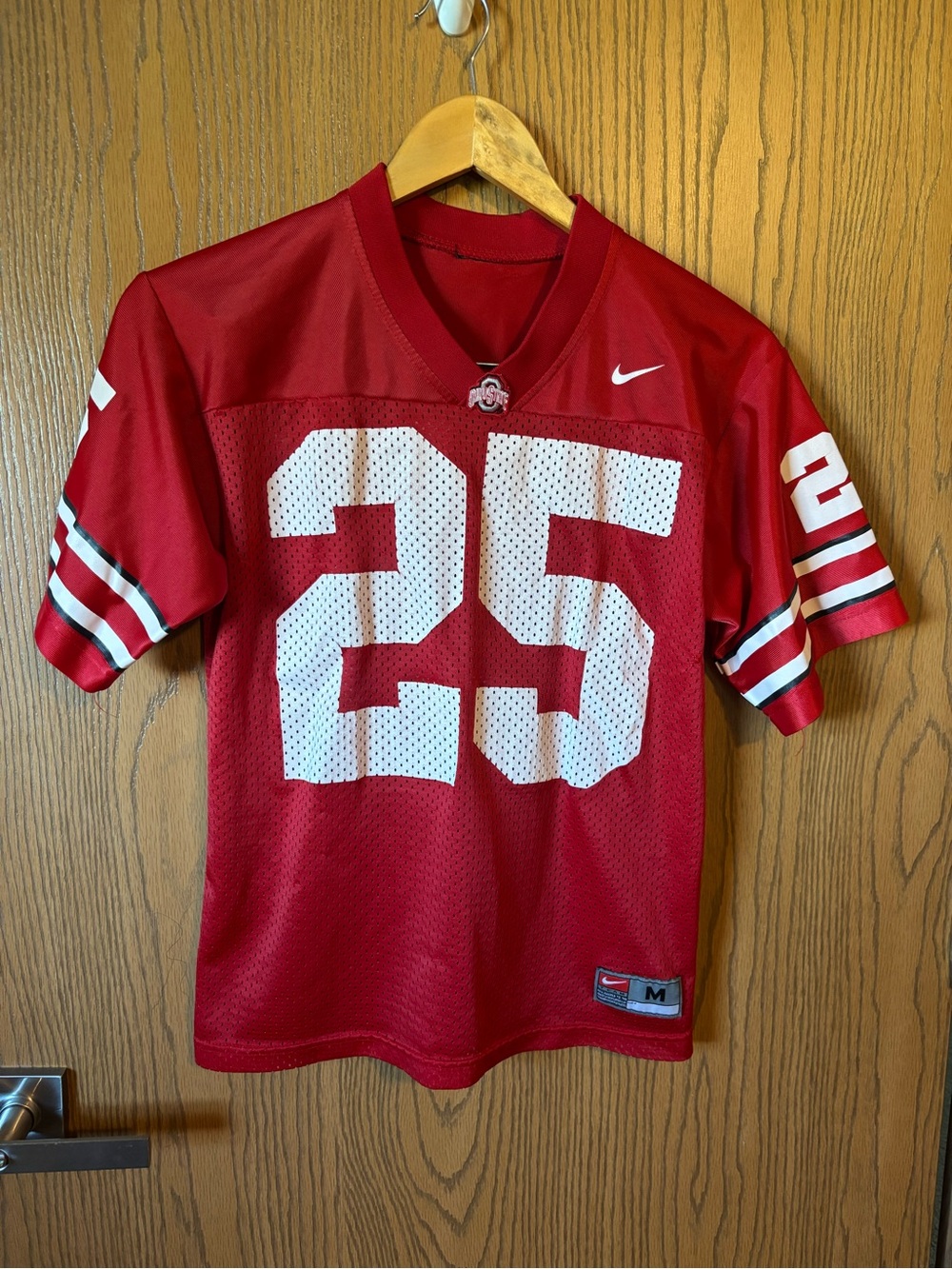 Nike Kids Red and White Football Jersey with Number 25
